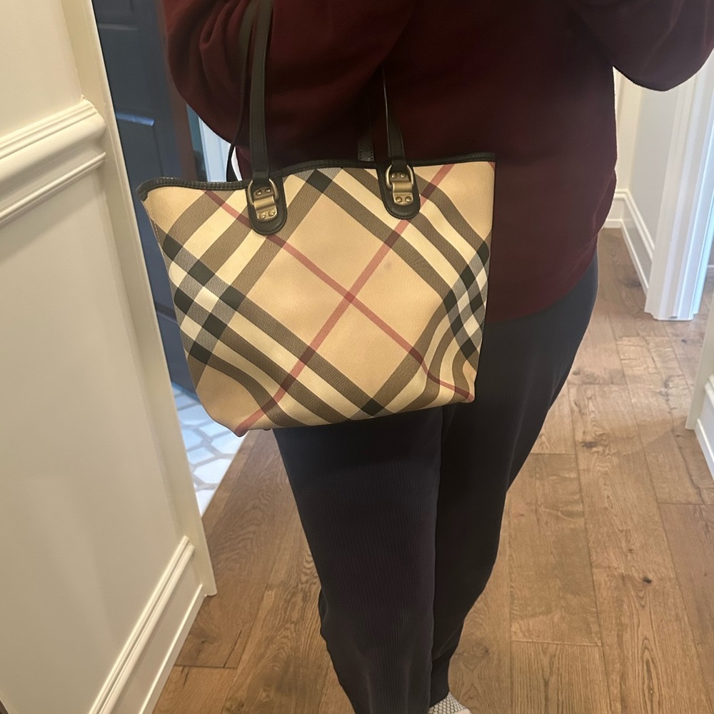 Burberry Plaid Tote Bag - Black, Cream, and Pink - Picture 7 of 16